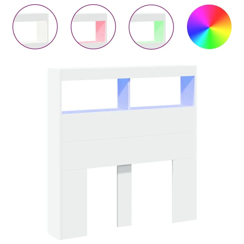 Headboard Cabinet RGB LED Lights White 100cm Modern Bedroom Storage