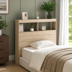 Warm and Reliable 100 cm Brown Headboard Cabinet with RGB Lights