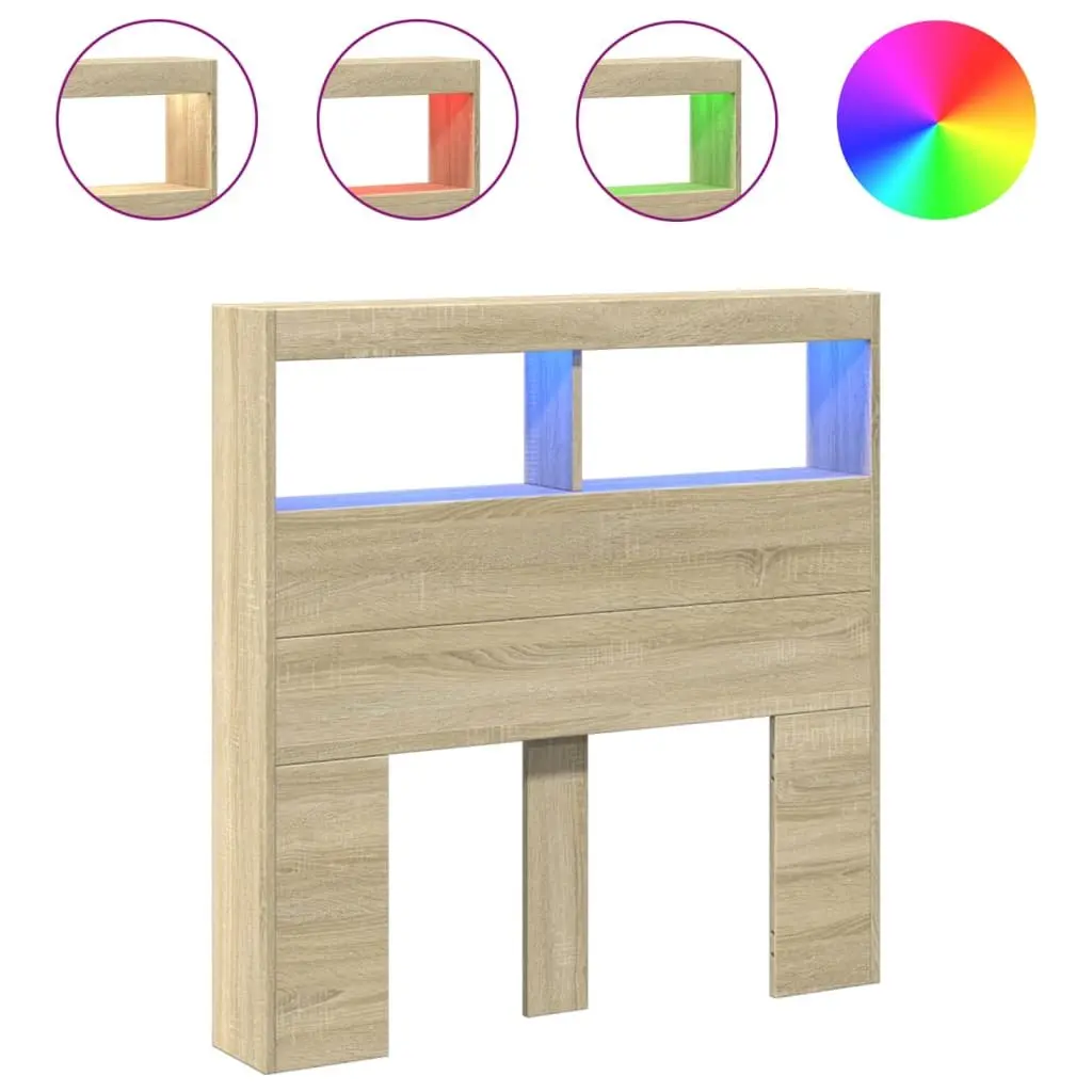 Headboard Cabinet Storage with RGB LED Lights 100 cm Brown