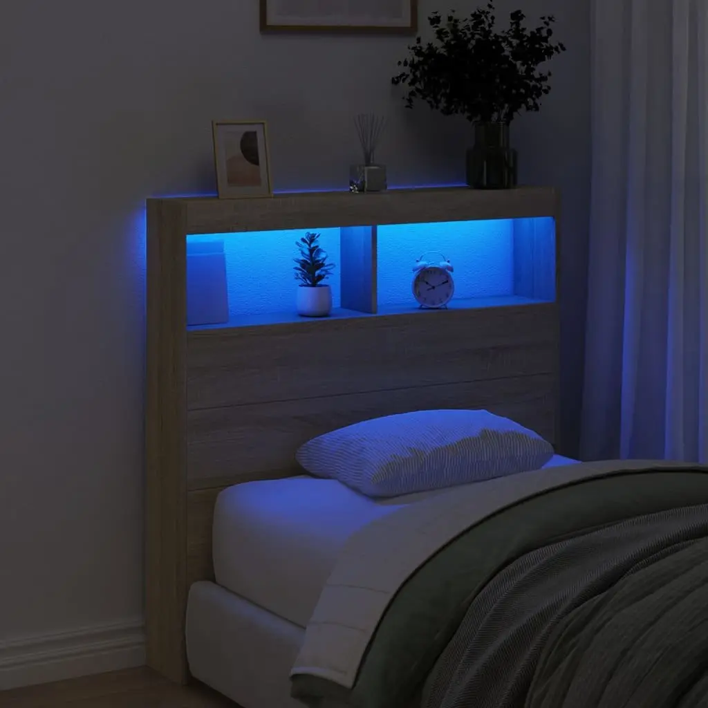 Headboard Cabinet Storage with RGB LED Lights 100 cm Brown