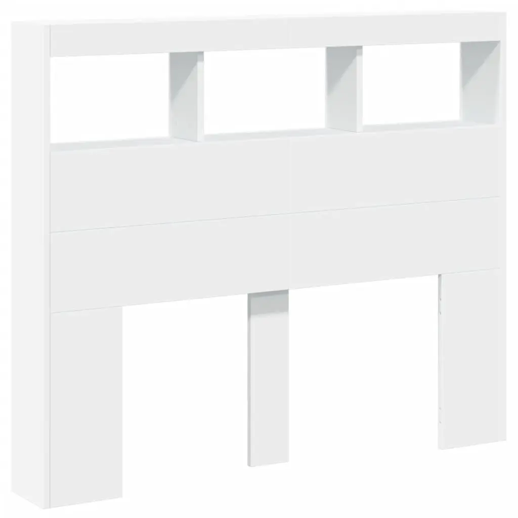 Headboard Cabinet RGB LED Lights Storage 120cm White Modern