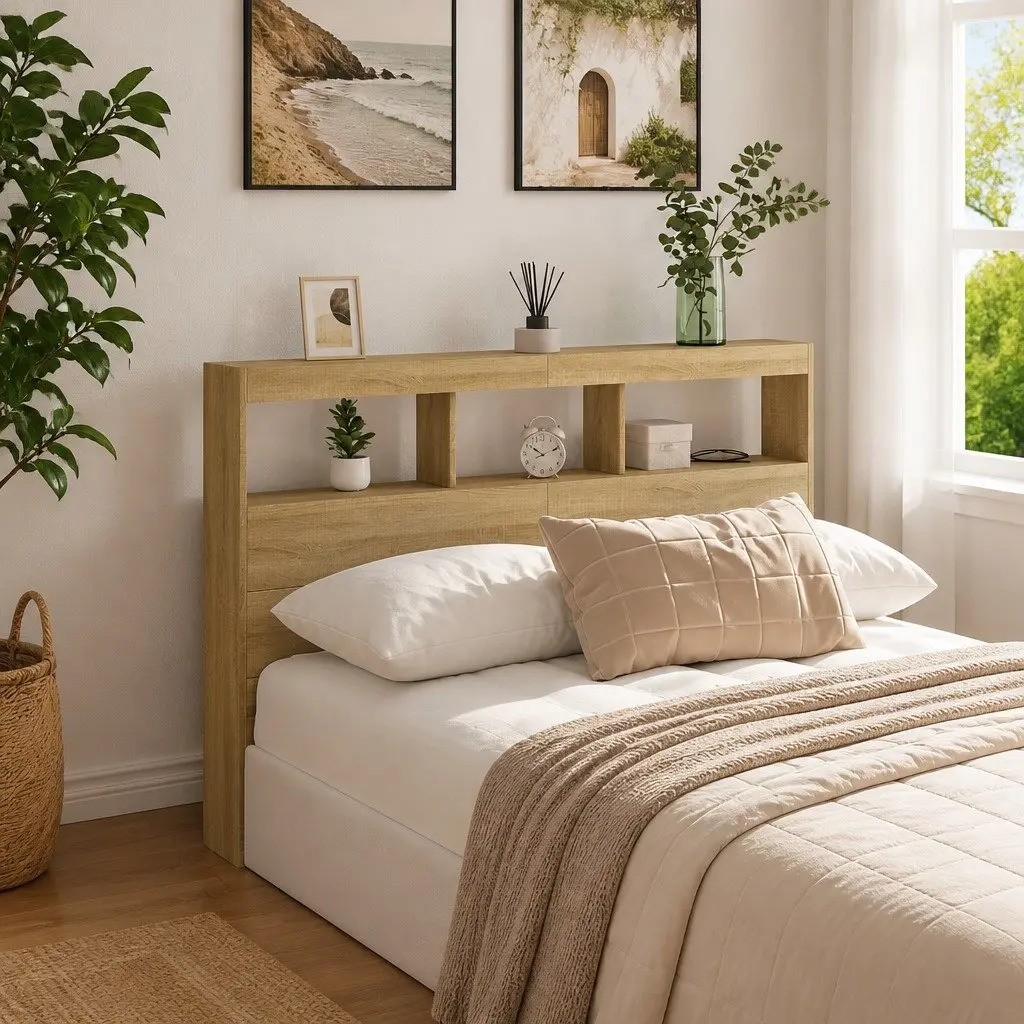 Headboard Cabinet Storage with RGB LED Lights 140cm Sonoma Oak