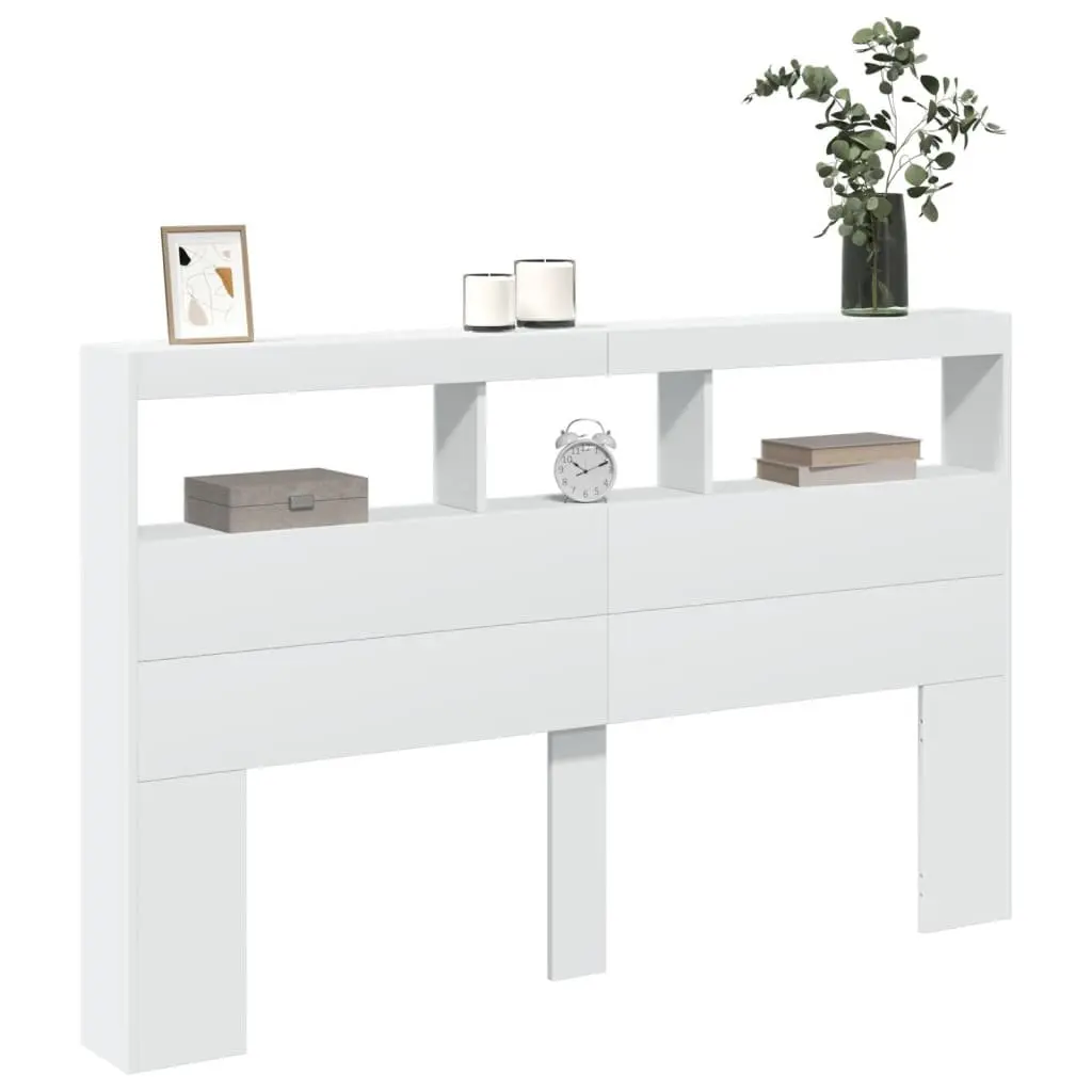 Headboard Cabinet with LED Lights White 160x17x102 cm Bedroom Storage