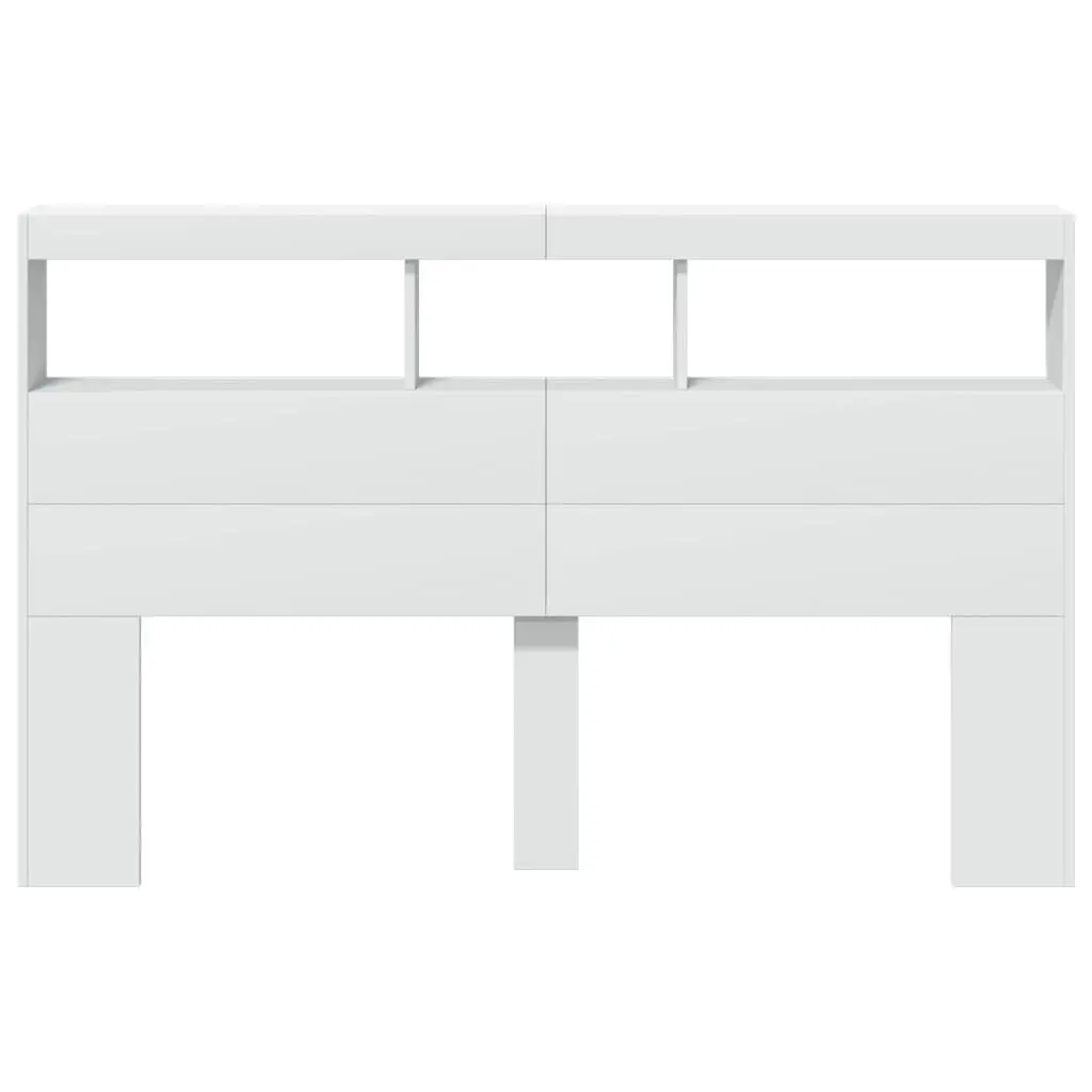 Headboard Cabinet with LED Lights White 160x17x102 cm Bedroom Storage