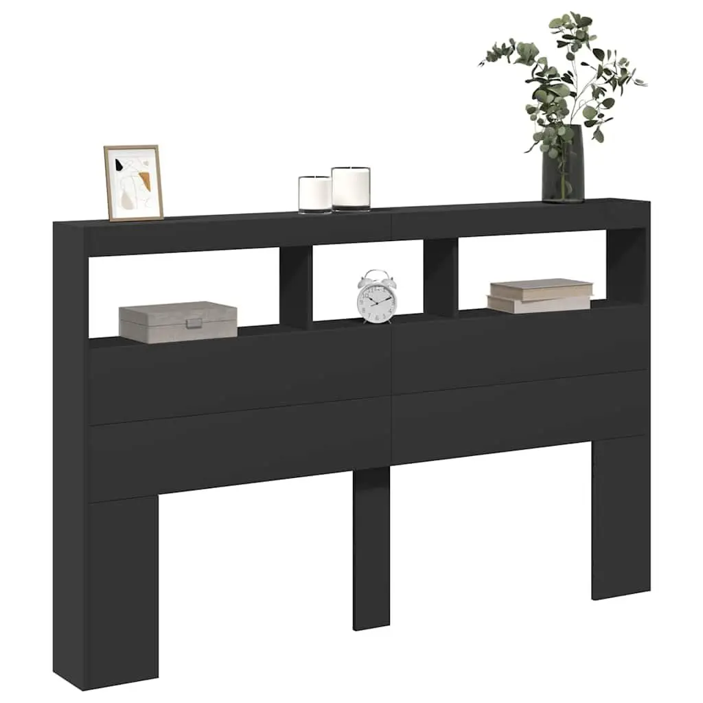 LED Headboard Cabinet Storage Black Modern Bedroom Bedside Headrest Design