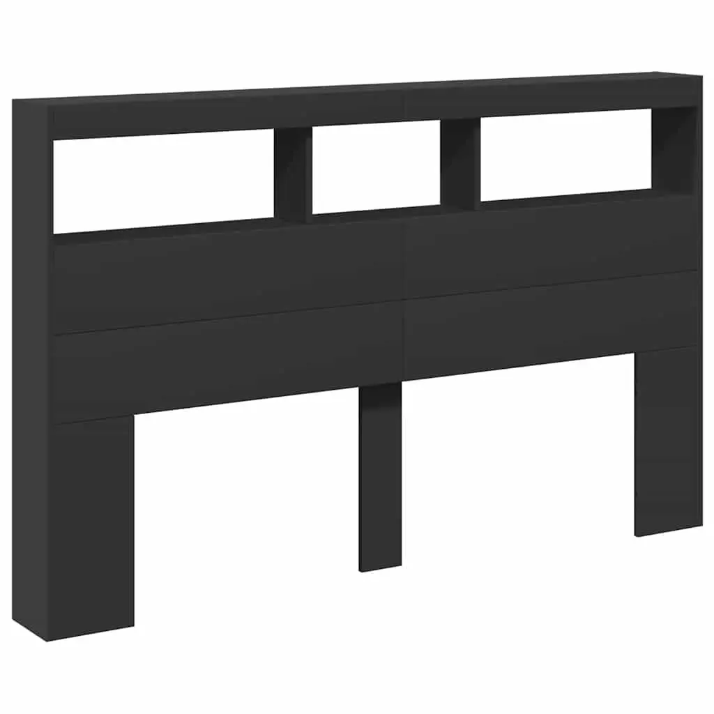 LED Headboard Cabinet Storage Black Modern Bedroom Bedside Headrest Design