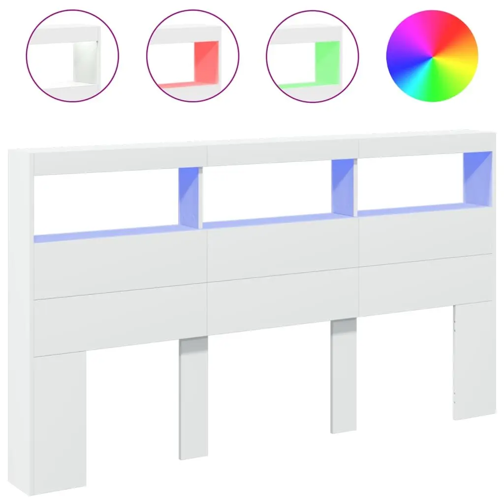 Headboard Cabinet with RGB LED Lights White 180cm Bedroom Storage Display