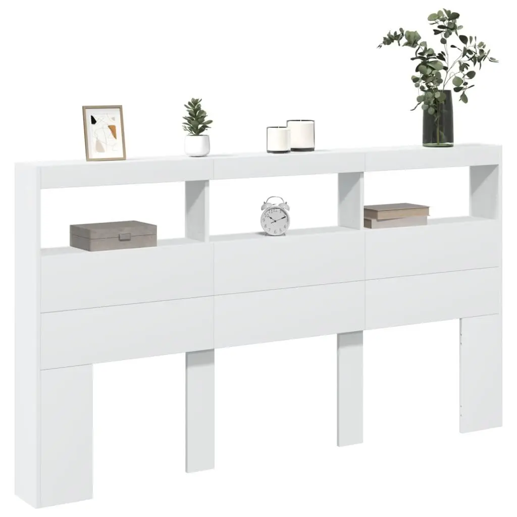 Headboard Cabinet with RGB LED Lights White 180cm Bedroom Storage Display