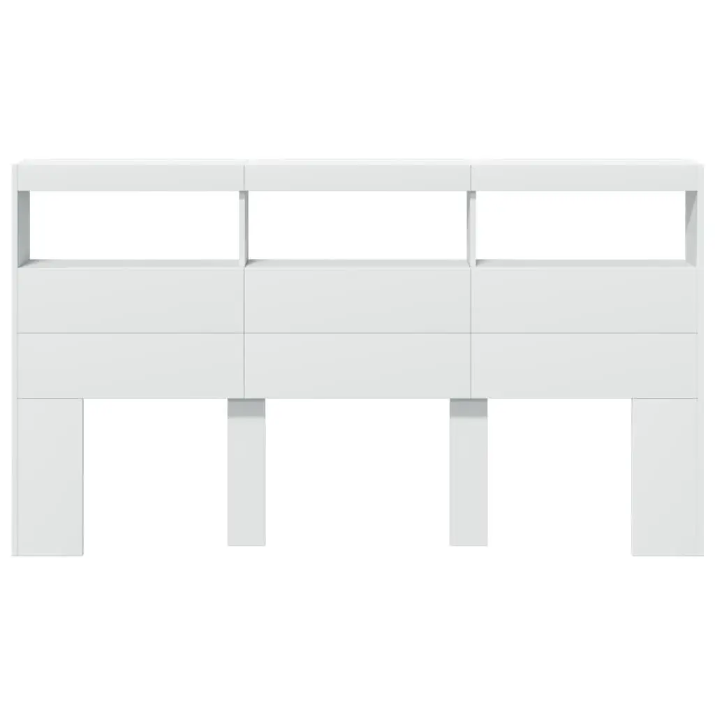 Headboard Cabinet with RGB LED Lights White 180cm Bedroom Storage Display