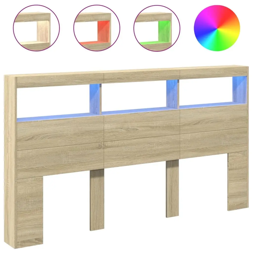 Headboard Cabinet with RGB LED Lights Brown Engineered Wood Bedroom Storage