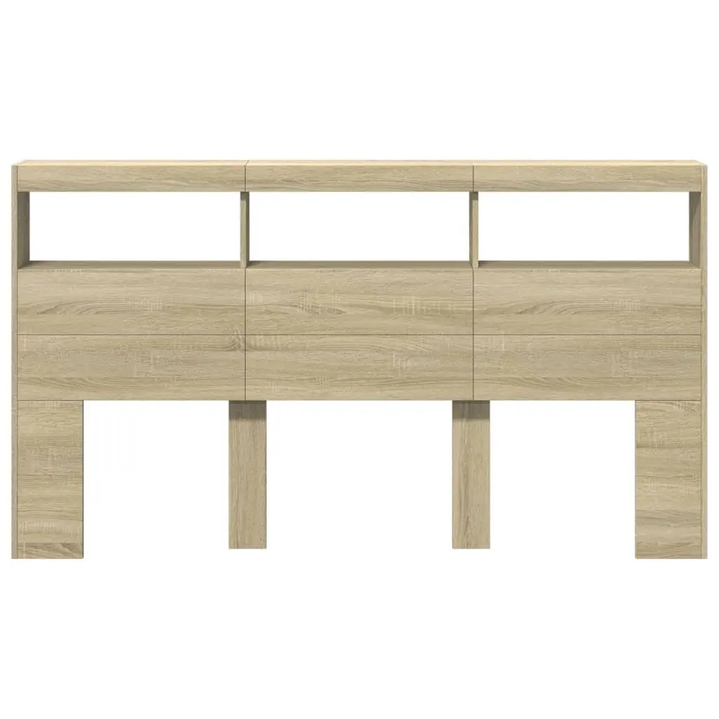 Headboard Cabinet with RGB LED Lights Brown Engineered Wood Bedroom Storage