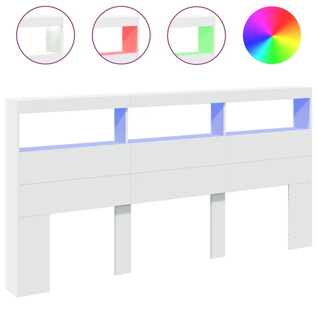 Headboard Cabinet RGB LED Lights 200cm White Storage Furniture