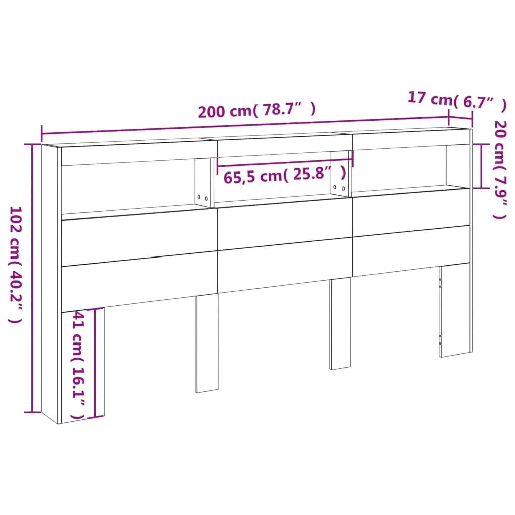Headboard Cabinet RGB LED Lights 200cm White Storage Furniture