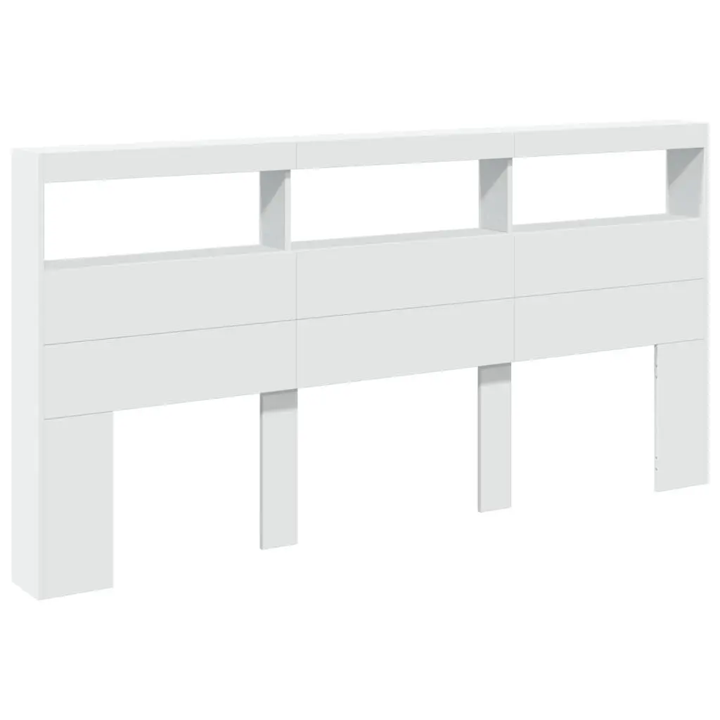 Headboard Cabinet RGB LED Lights 200cm White Storage Furniture