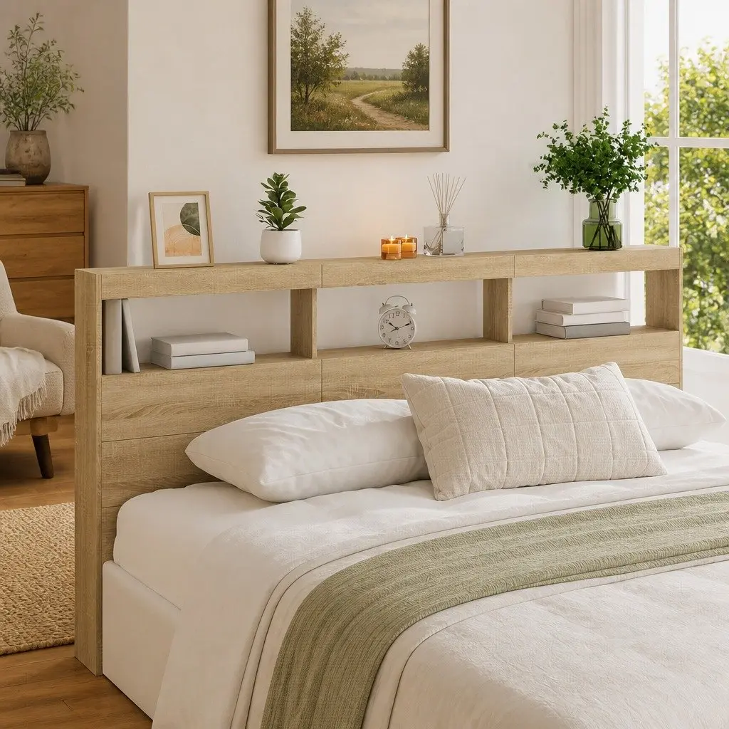 Headboard Cabinet RGB LED Lights 200cm Brown Engineered Wood