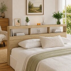 Reassuringly Practical Brown Headboard Cabinet with LED Lighting