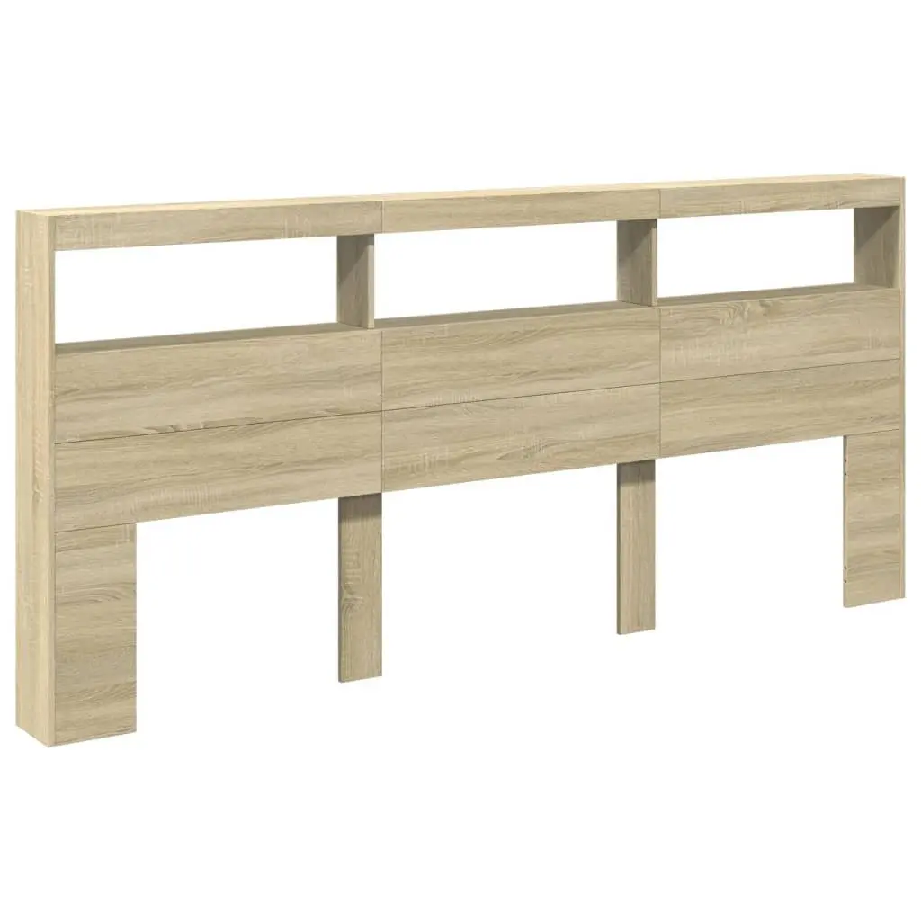 Headboard Cabinet with LED Lights Brown Bedroom Storage Bed Frame Display 220cm