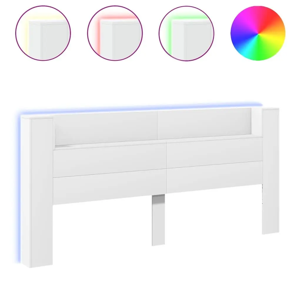 Headboard Cabinet with RGB LED Lights White 220cm Bedroom Storage Shelf