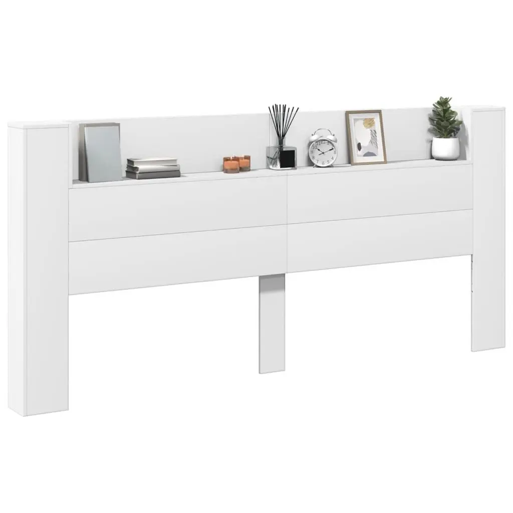Headboard Cabinet with RGB LED Lights White 220cm Bedroom Storage Shelf