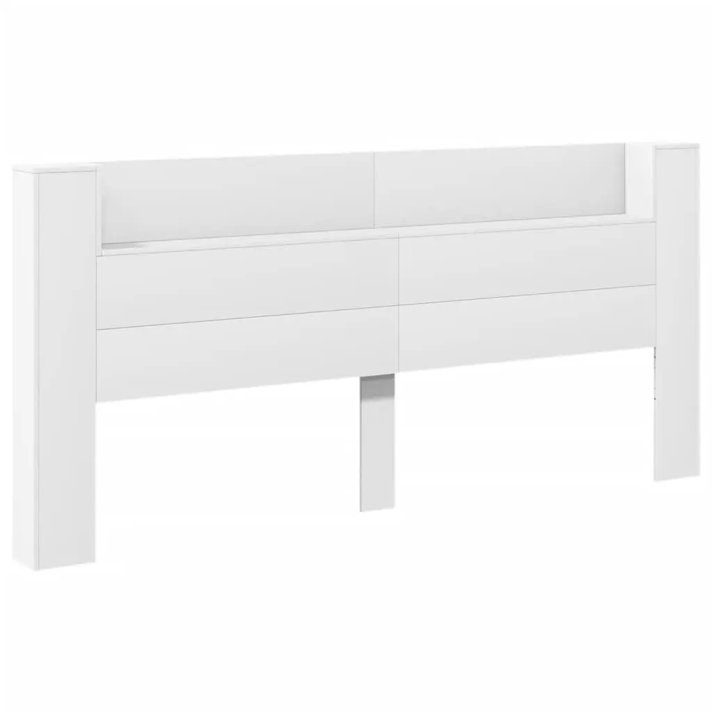 Headboard Cabinet with RGB LED Lights White 220cm Bedroom Storage Shelf