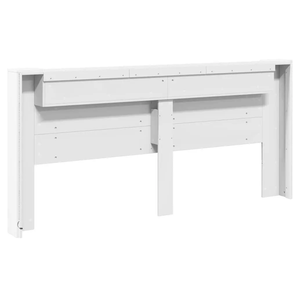 Headboard Cabinet with RGB LED Lights White 220cm Bedroom Storage Shelf
