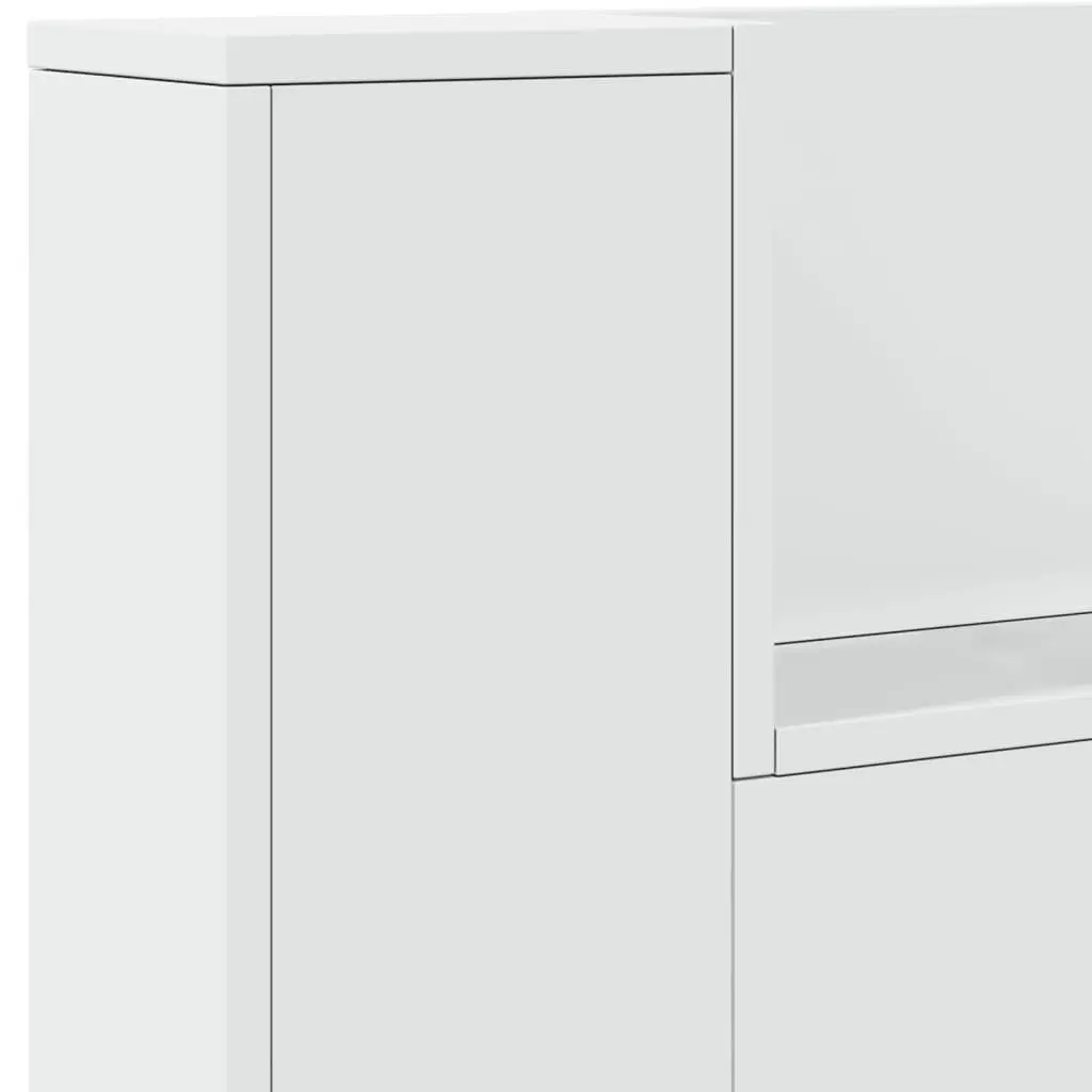Headboard Cabinet with RGB LED Lights White 220cm Bedroom Storage Shelf