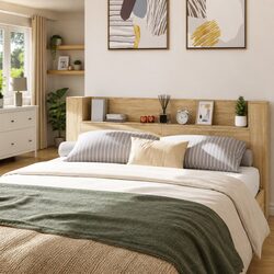 Headboard Cabinet with RGB LED Lights Open Shelf Storage Brown Engineered Wood