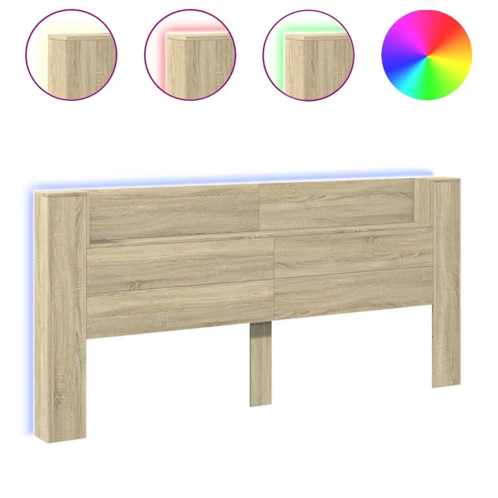 Headboard Cabinet RGB LED Lights Open Shelf Storage 220x16.5x103.5cm Brown Engineered Wood