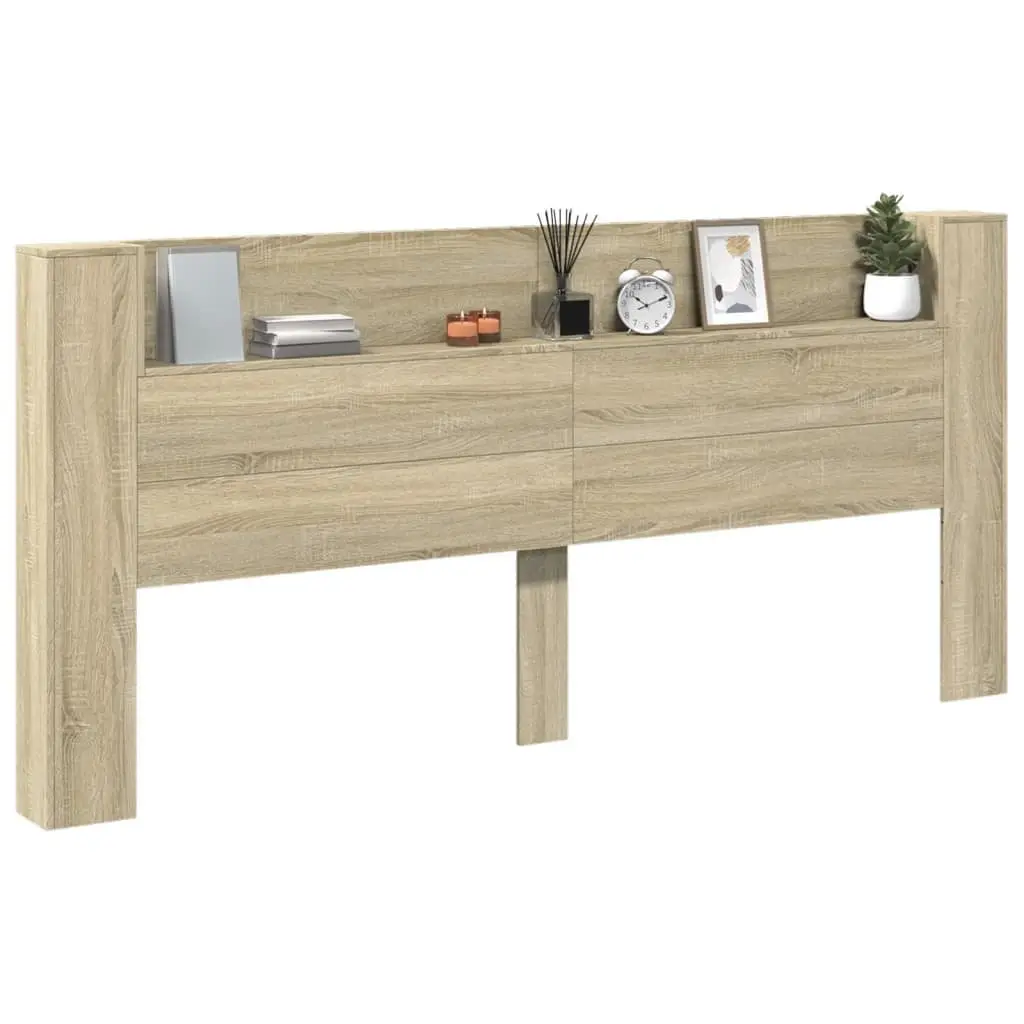 Headboard Cabinet RGB LED Lights Open Shelf Storage 220x16.5x103.5cm Brown Engineered Wood