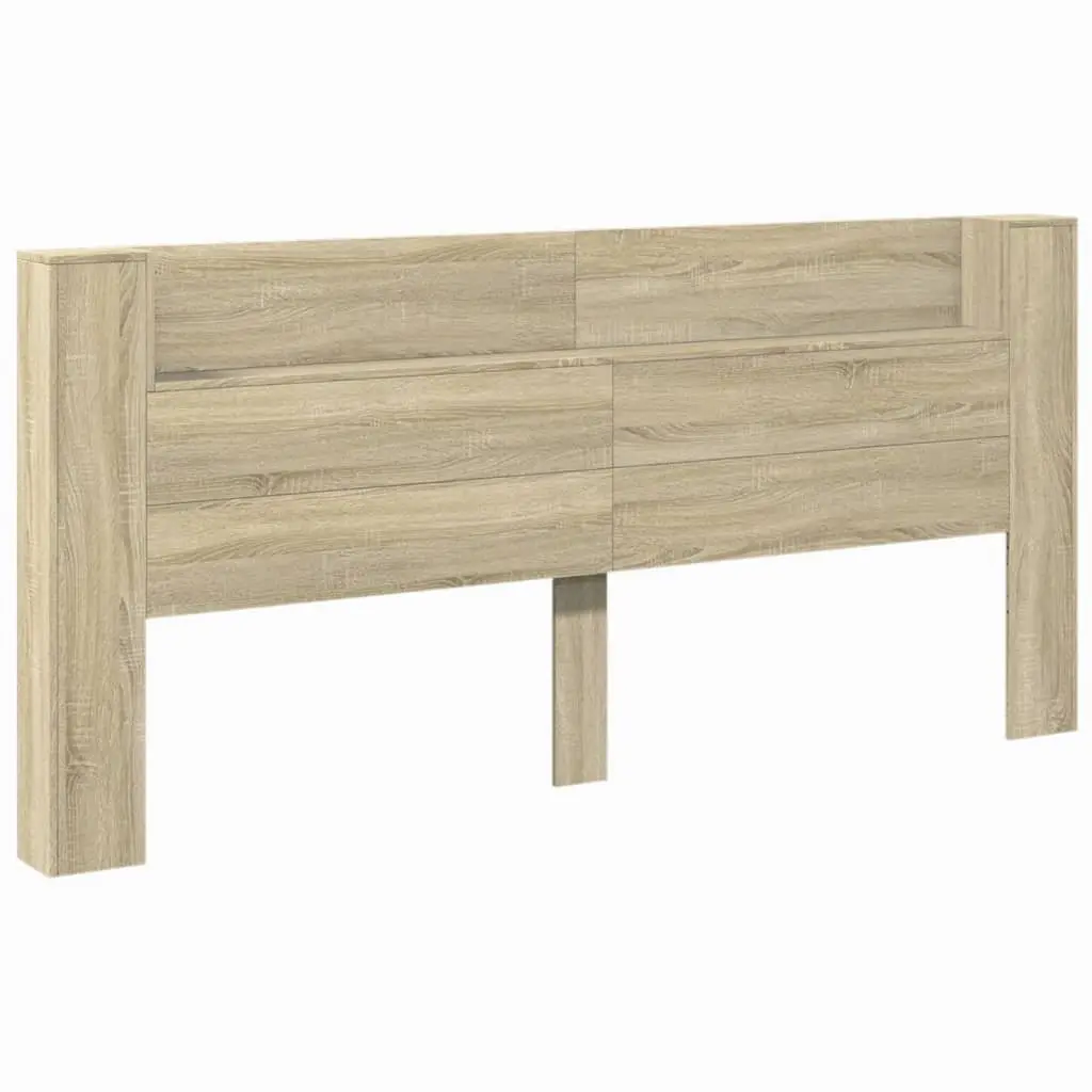Headboard Cabinet RGB LED Lights Open Shelf Storage 220x16.5x103.5cm Brown Engineered Wood