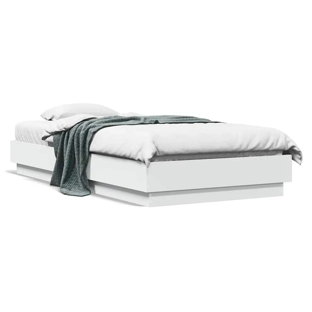 Bed Frame White 90x190 cm Engineered Wood Slatted Base Bedroom Furniture