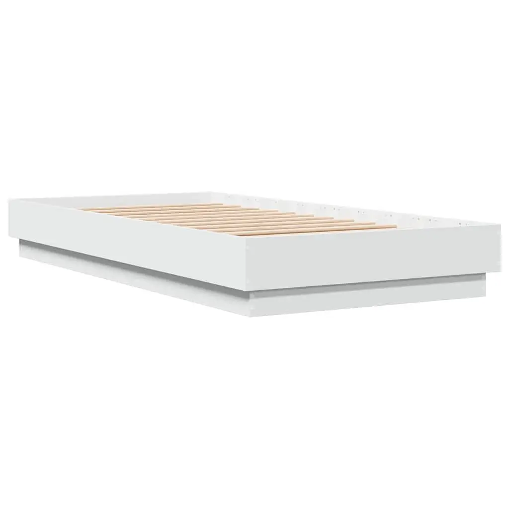 Bed Frame White 90x190 cm Engineered Wood Slatted Base Bedroom Furniture
