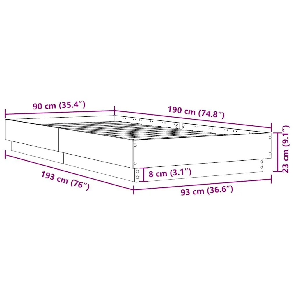 Bed Frame White 90x190 cm Engineered Wood Slatted Base Bedroom Furniture
