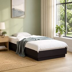 Black Bed Frame 90x190 cm Engineered Wood Slatted Base Bedroom Furniture