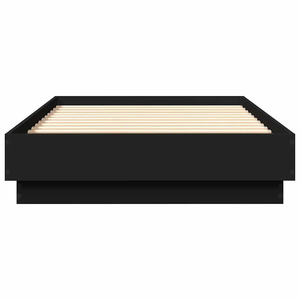 Black Bed Frame 90x190 cm Engineered Wood Slatted Base Bedroom Furniture