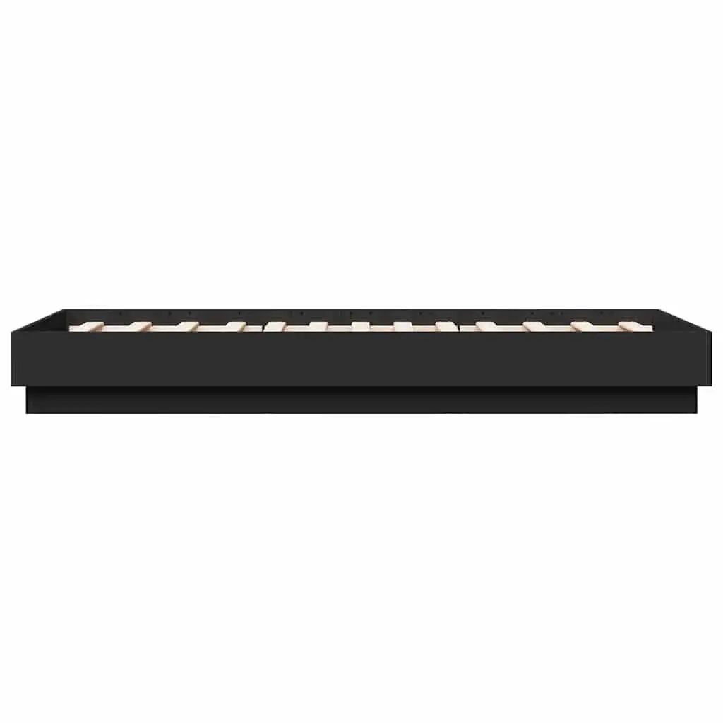 Black Bed Frame 90x190 cm Engineered Wood Slatted Base Bedroom Furniture