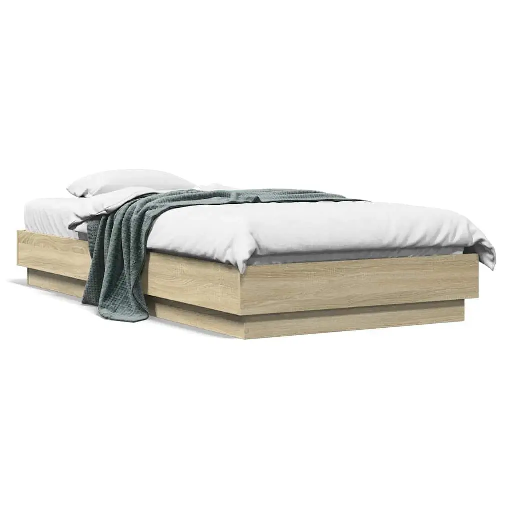 Bed Frame Sonoma Oak Engineered Wood 90x190 cm Slatted Base Furniture