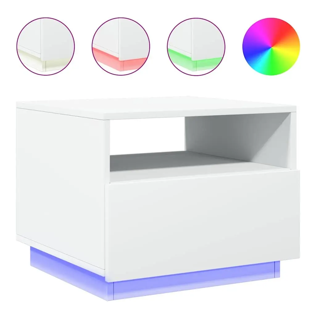 Coffee Table RGB LED Lights Modern White Accent Side Table 50 x 49 x 40 cm