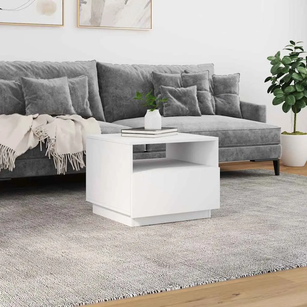 Coffee Table RGB LED Lights Modern White Accent Side Table 50 x 49 x 40 cm