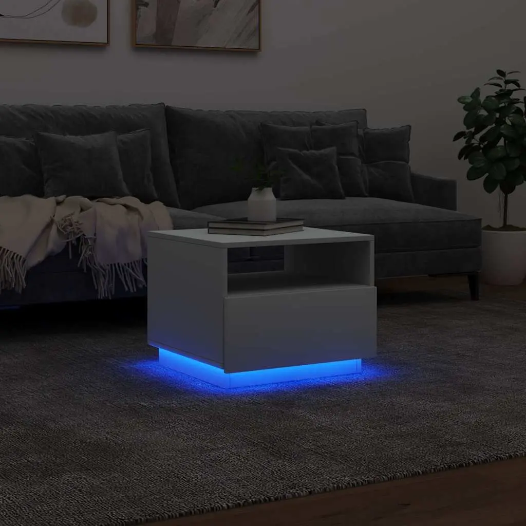 Coffee Table RGB LED Lights Modern White Accent Side Table 50 x 49 x 40 cm