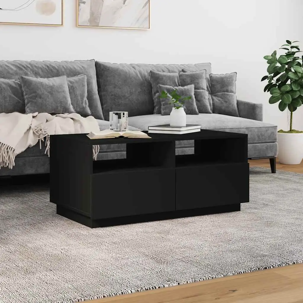 Coffee Table with RGB LED Lights Black Modern Living Room Accent Furniture