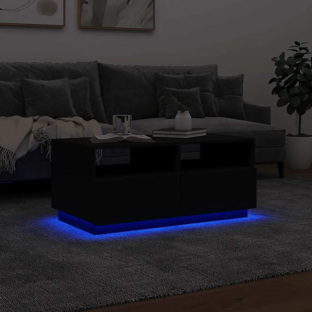 Coffee Table with RGB LED Lights Black Modern Living Room Accent Furniture