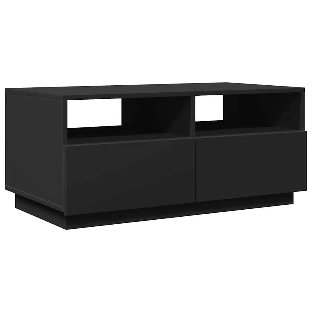 Coffee Table with RGB LED Lights Black Modern Living Room Accent Furniture