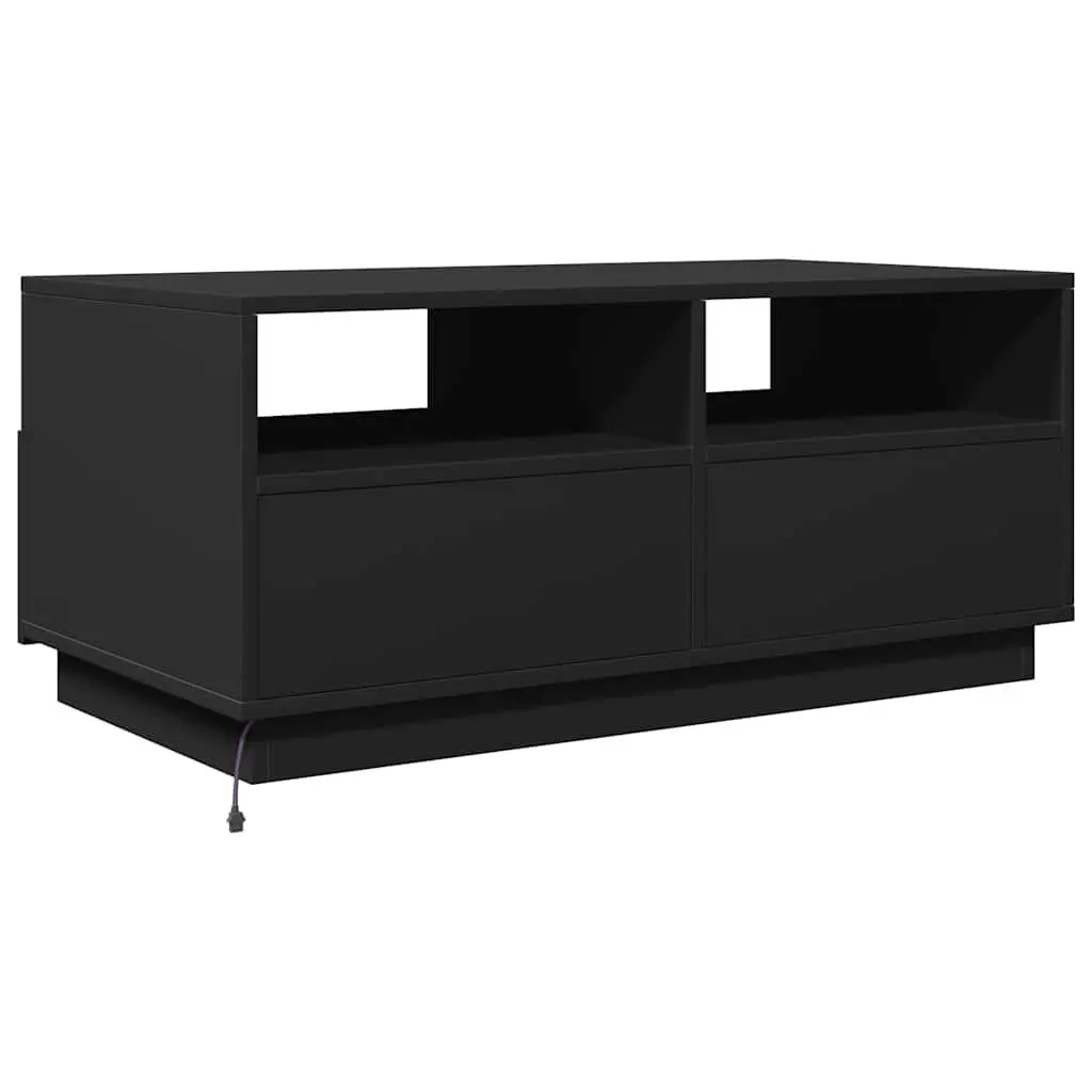 Coffee Table with RGB LED Lights Black Modern Living Room Accent Furniture
