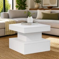 Durable White Coffee Table with RGB LED Lights for Everyday Use