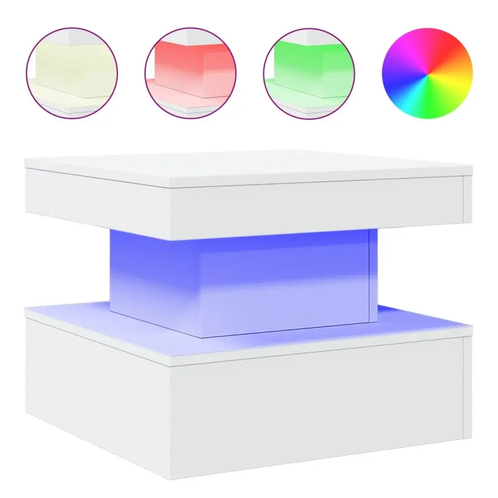 Coffee Table RGB LED Lights Modern Living Room Accent White 50x50x40cm