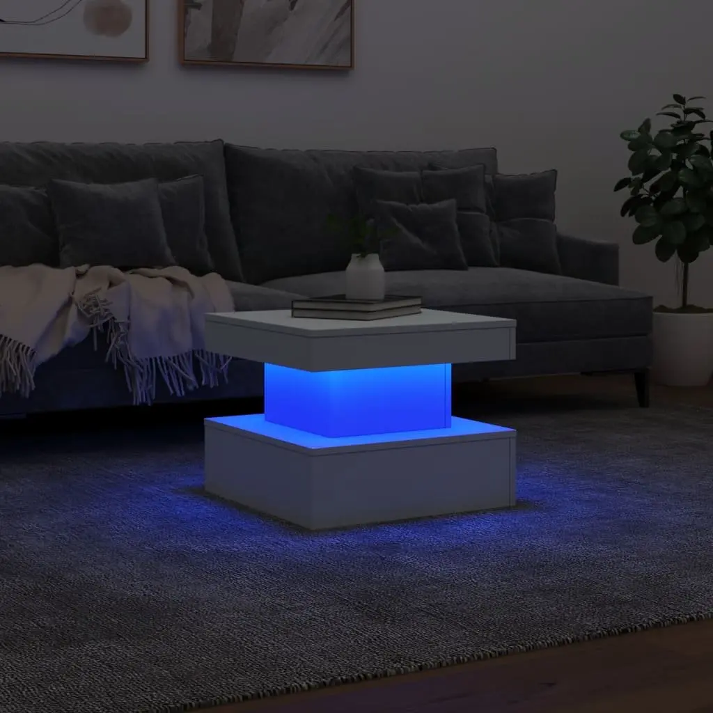 Coffee Table RGB LED Lights Modern Living Room Accent White 50x50x40cm