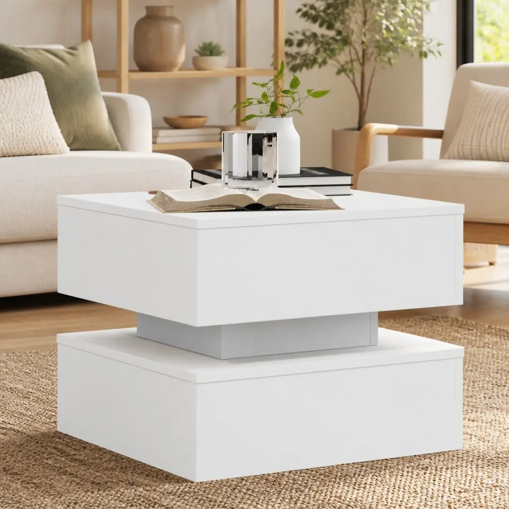 White Coffee Table with RGB LED Lights for Living Room 50cm x 50cm x 40cm