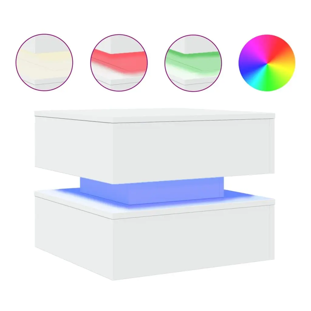 White Coffee Table with RGB LED Lights for Living Room 50cm x 50cm x 40cm