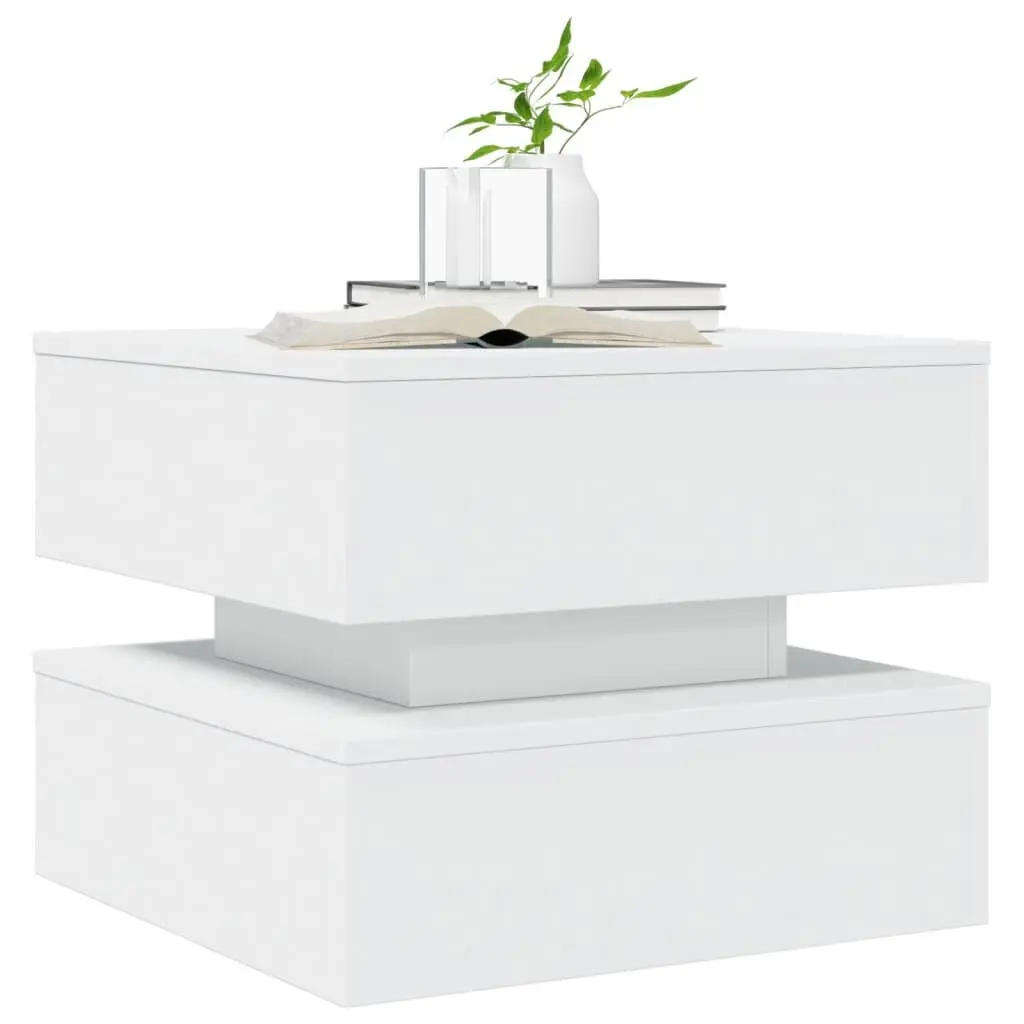 White Coffee Table with RGB LED Lights for Living Room 50cm x 50cm x 40cm